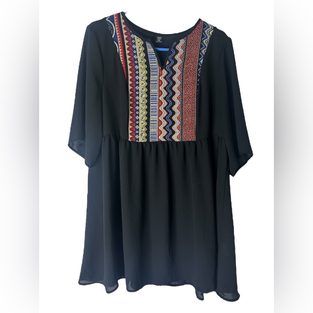 NWOT Black Tunic Top with Colorful Embroidery